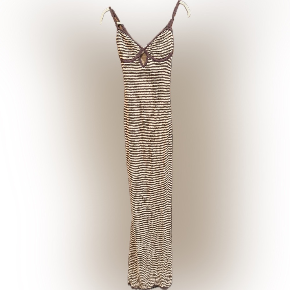 NWT Meshki Brown & Cream Striped Knit Maxi Dress